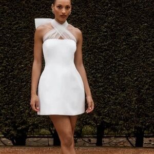 Meshki Maryam Tulle Bow Mini Dress - White (perfect for brides!)